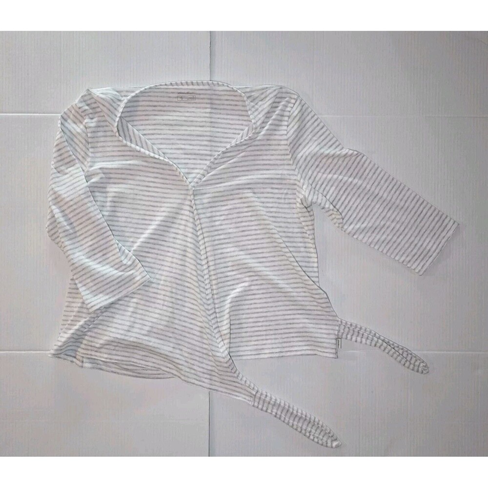 WOMENS TEE SHIRT-EDDIE-Wh ite/Gray Striped -SIZE XL-